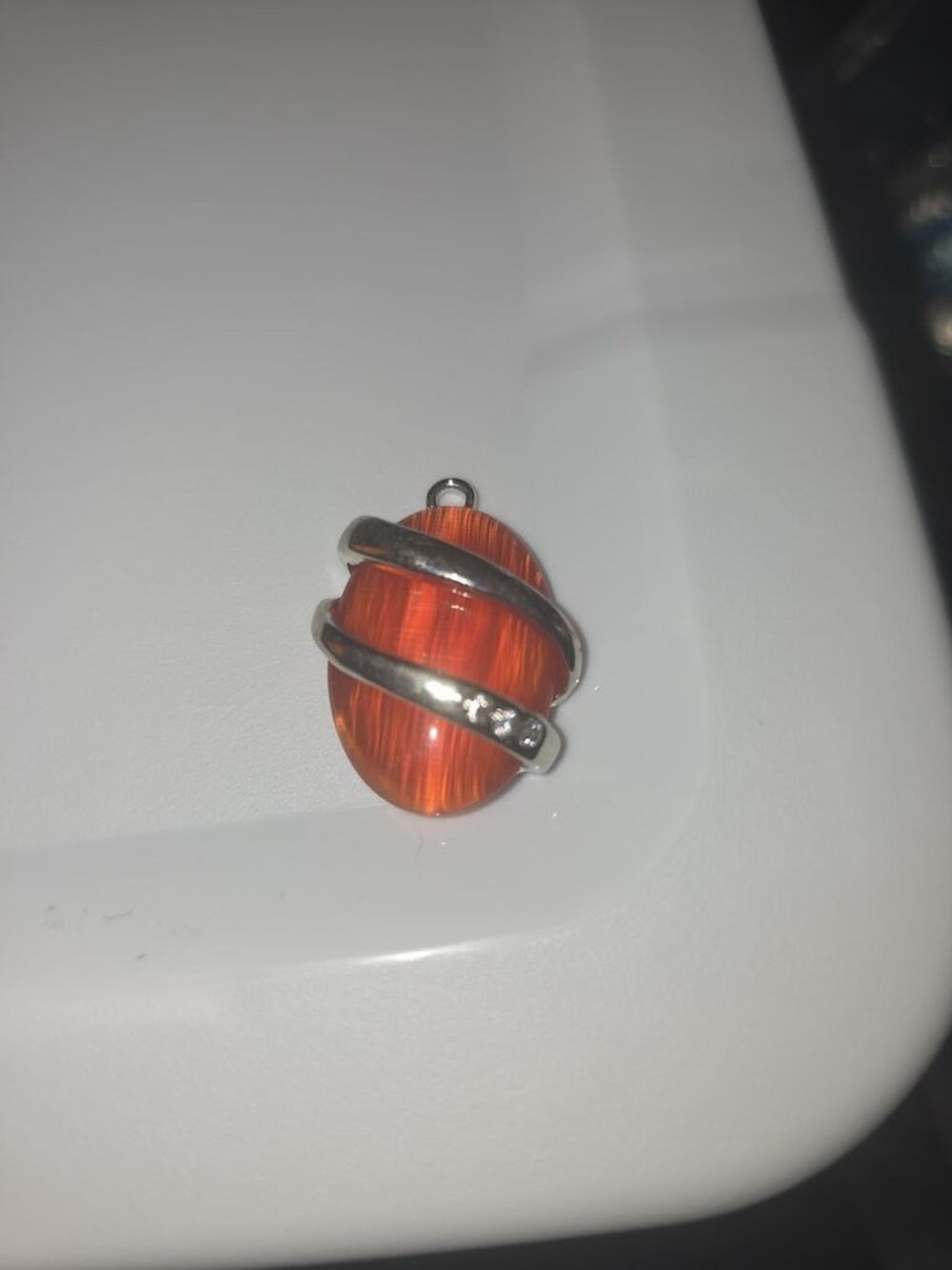 Vintage Orange Enamel and Silver Tone Pendant